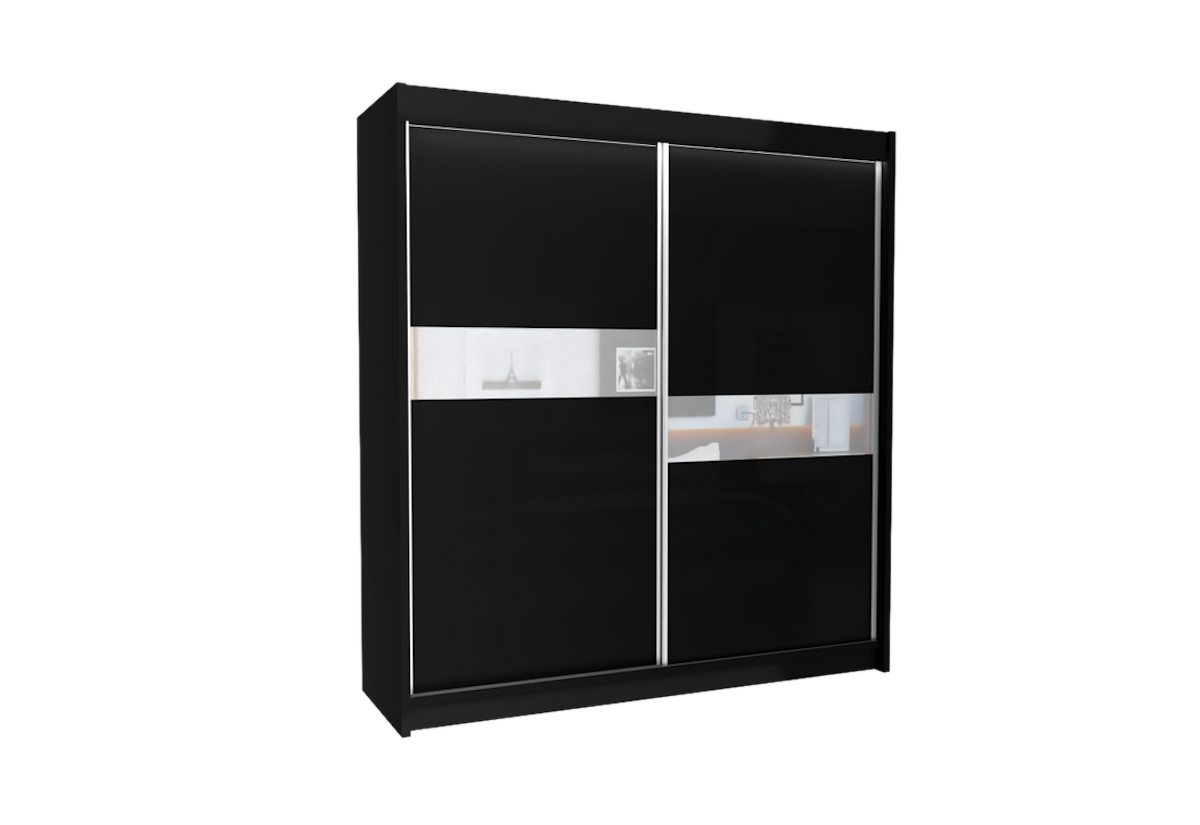 Supermobel Skříň s posuvnými dveřmi LIVIA + Tichý dojezd, 200x216x61, černá/bílé sklo