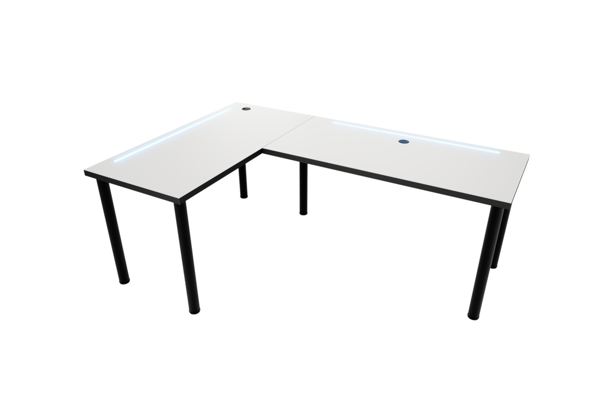 Supermobel Počítačový rohový stůl N s LED, 200/135x73-76x65, bílá/černé nohy, levý