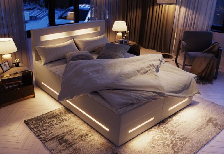 Čalouněná postel boxspring MANU + vrchní matrace