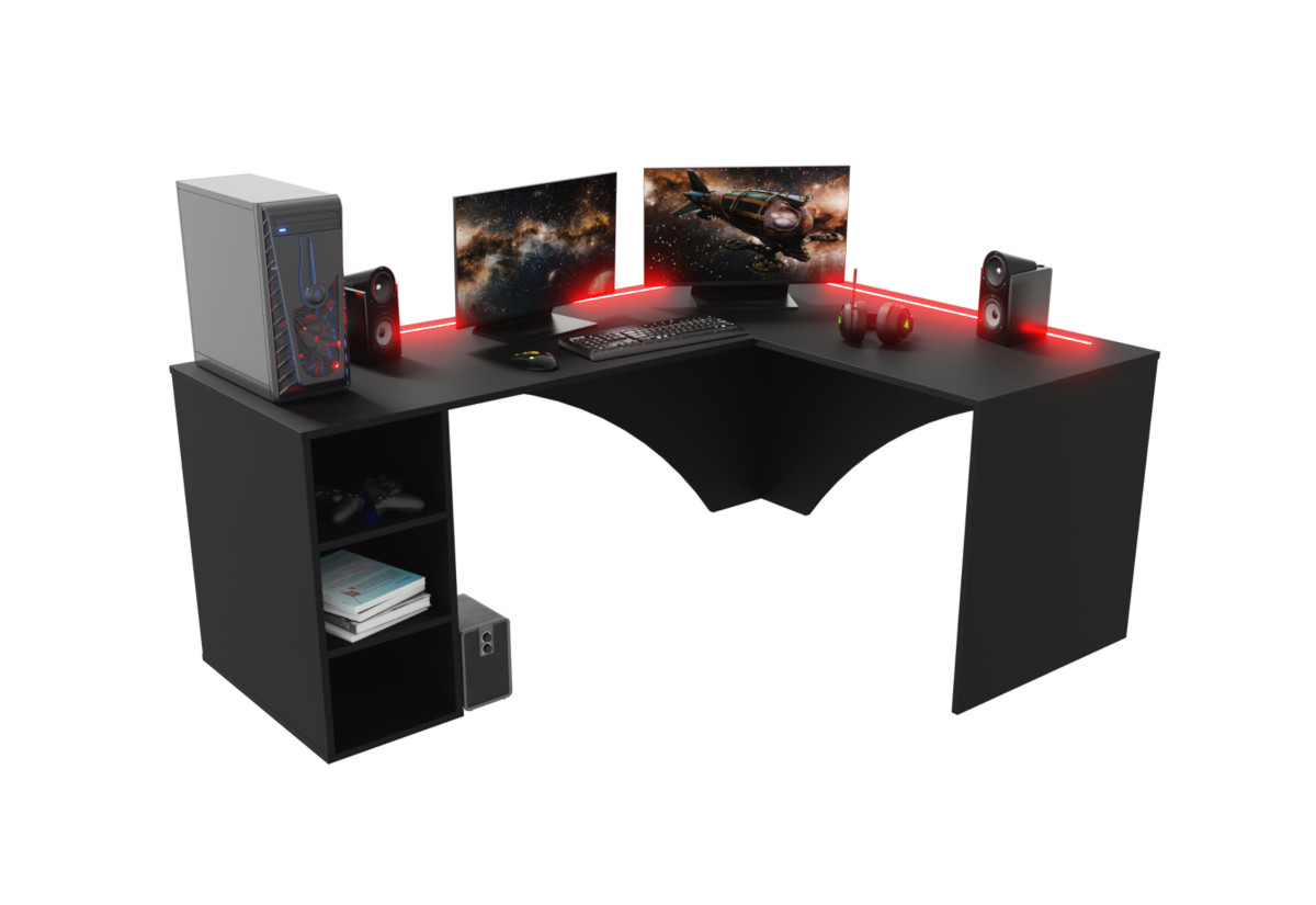 Supermobel Počítačový rohový stůl CARBON + LED, 185x74x135, černá, pravá