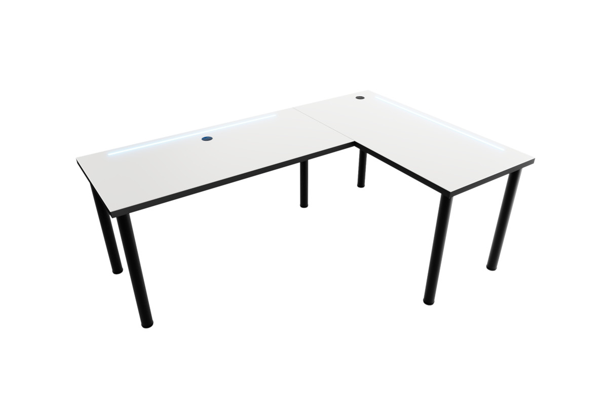 Supermobel Počítačový rohový stůl N s LED, 160/110x73-76x50, bílá/černé nohy, pravý