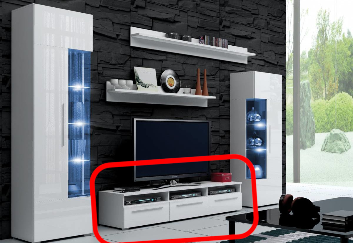 Supermobel TV stolek ROMA, bílá/bílá lesk - 150/35/45cm