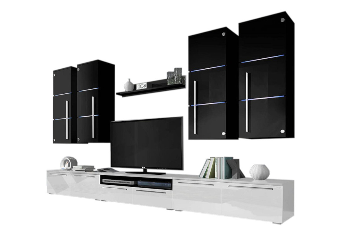 Supermobel Obývací stěna BARI, horní skříňky: černé, spodní skříňky: bílé