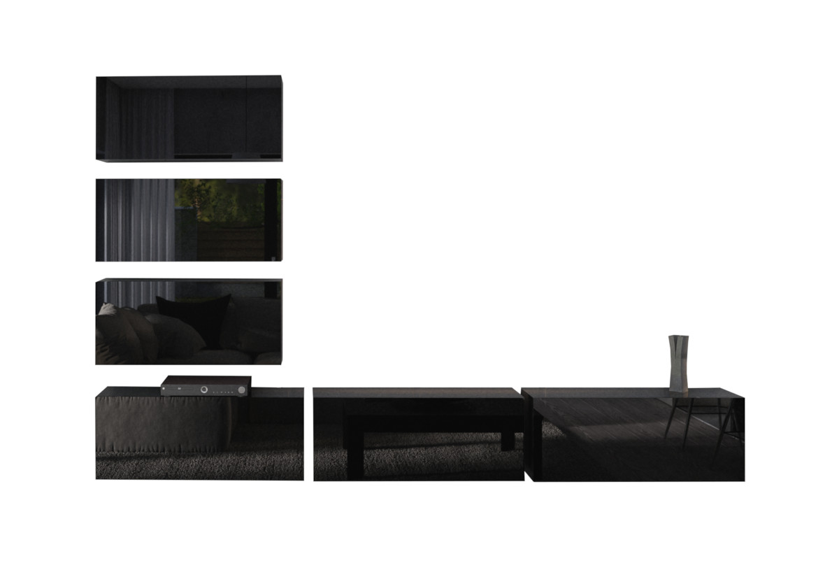 Supermobel Obývací stěna BOX 4, černá/černá lesk
