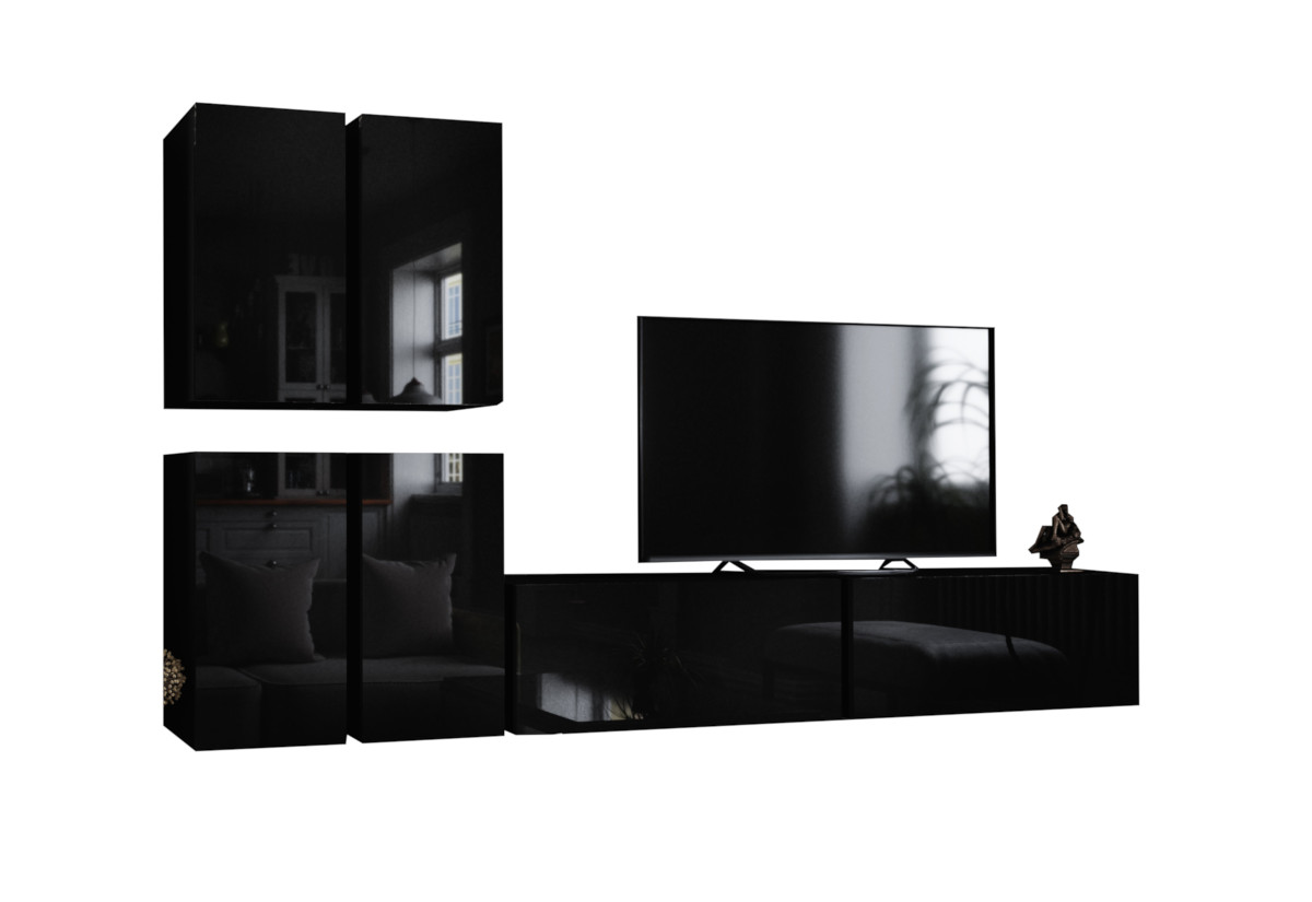 Supermobel Obývací stěna BOX 8, černá/černá lesk