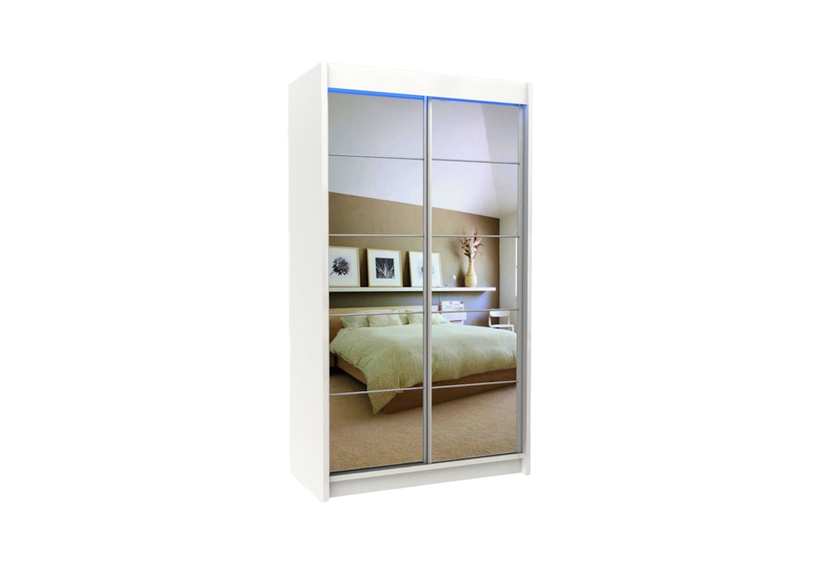 Supermobel Skříň s posuvnými dveřmi a zrcadlem FLORES, bílá,120x216x61