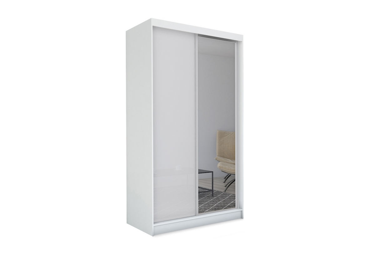 Supermobel Skříň s posuvnými dveřmi a zrcadlem PATTI, bílá,150x216x61