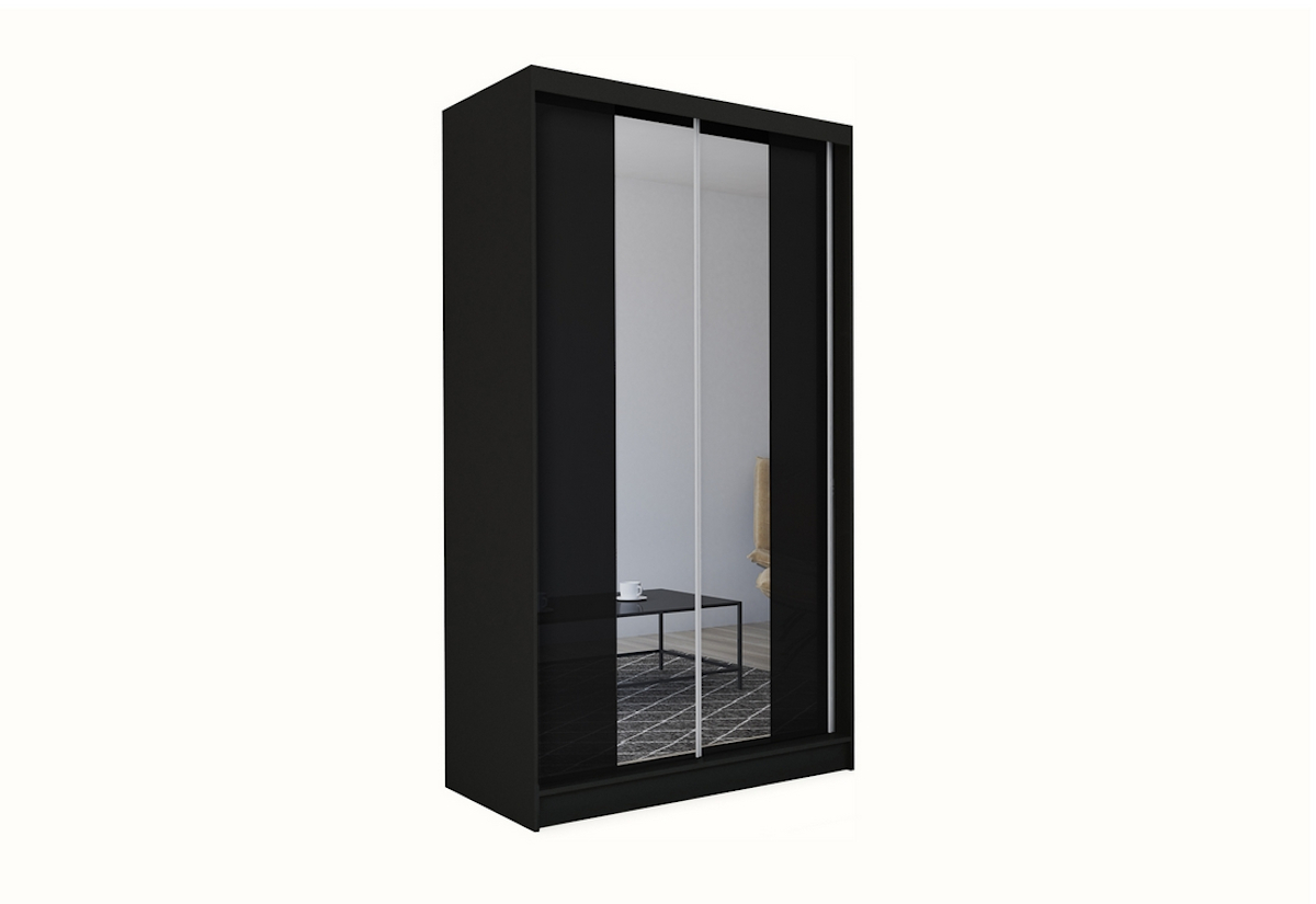 Supermobel Skříň s posuvnými dveřmi a zrcadlem LUZON, 150x216x61, černá