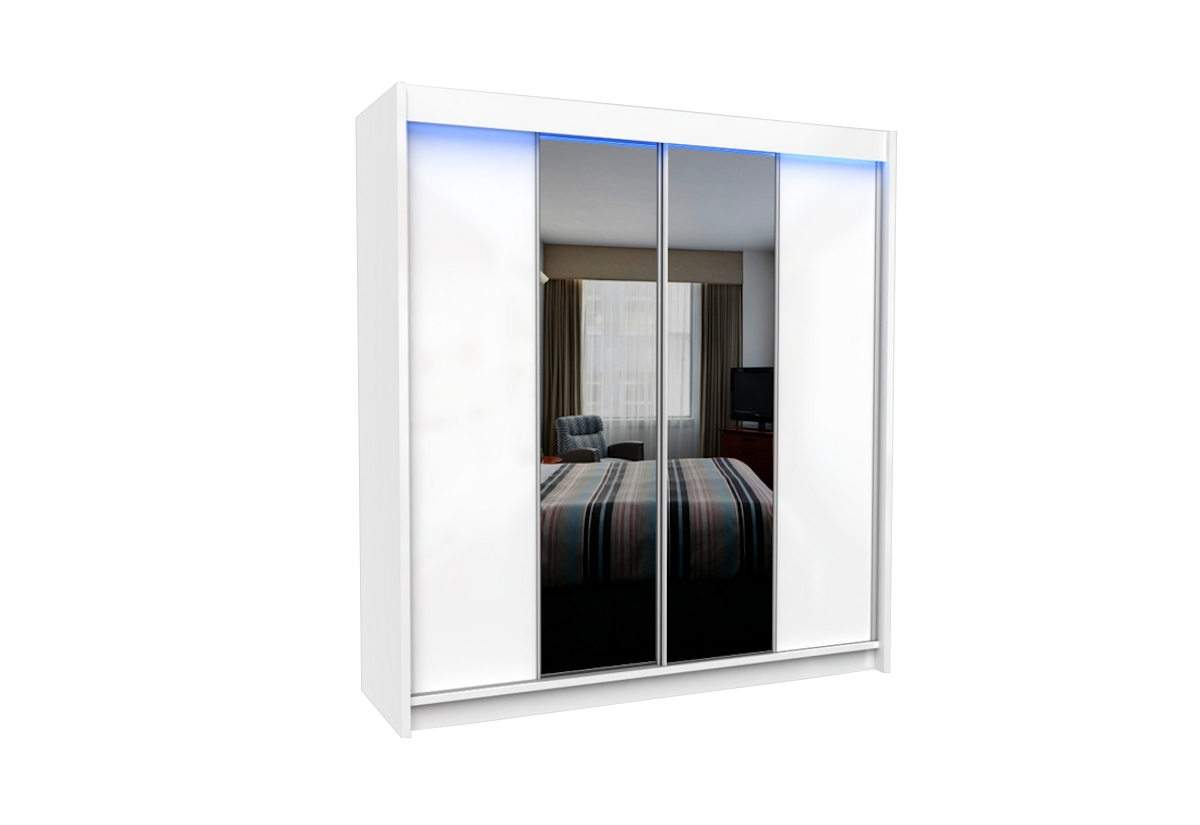 Supermobel Skříň s posuvnými dveřmi a zrcadlem LUZON, 200x216x61, bílá