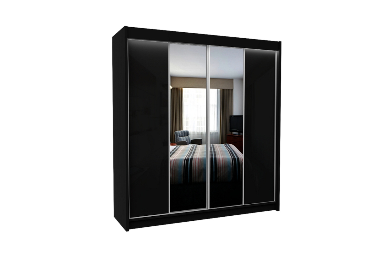 Supermobel Skříň s posuvnými dveřmi a zrcadlem LUZON, 200x216x61, černá