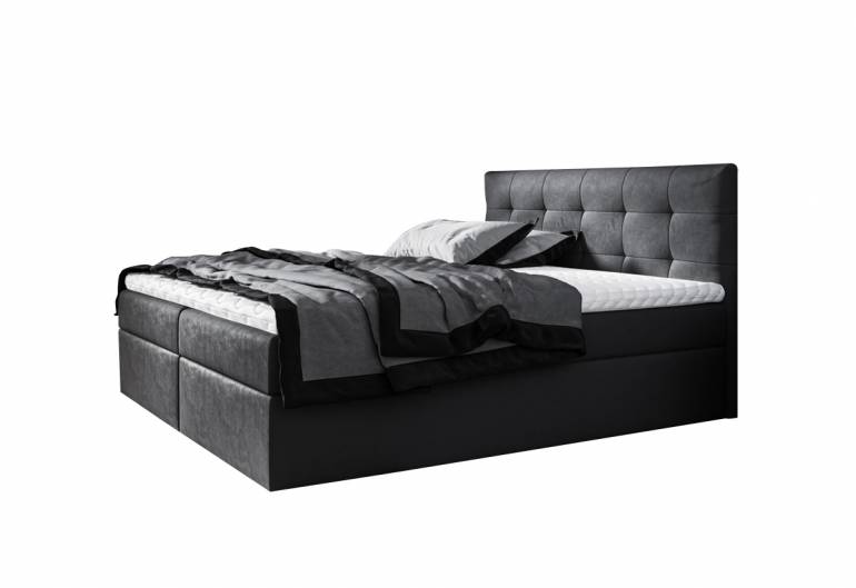 Čalouněná postel boxspring ROCCO + úložný prostor + vrchní matrace