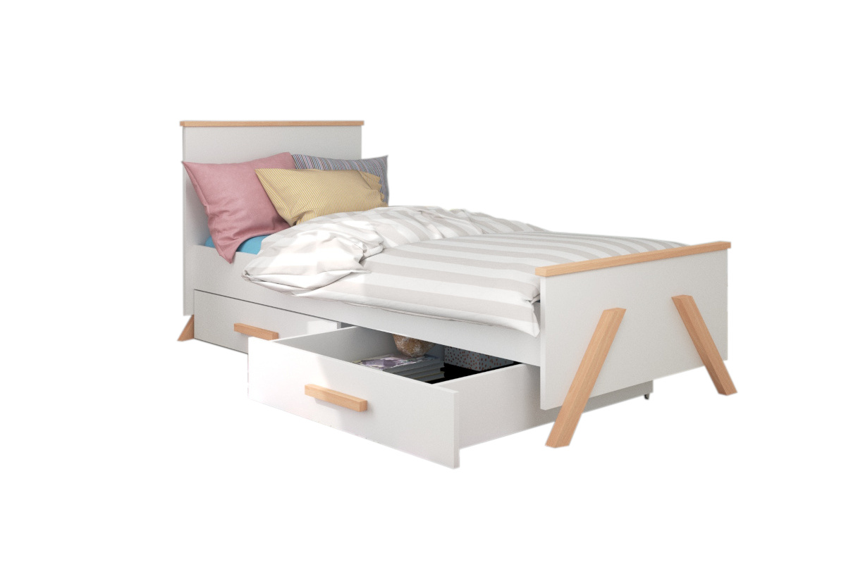 Supermobel Dětská postel KORAL + matrace, 80x180, bílá/buk