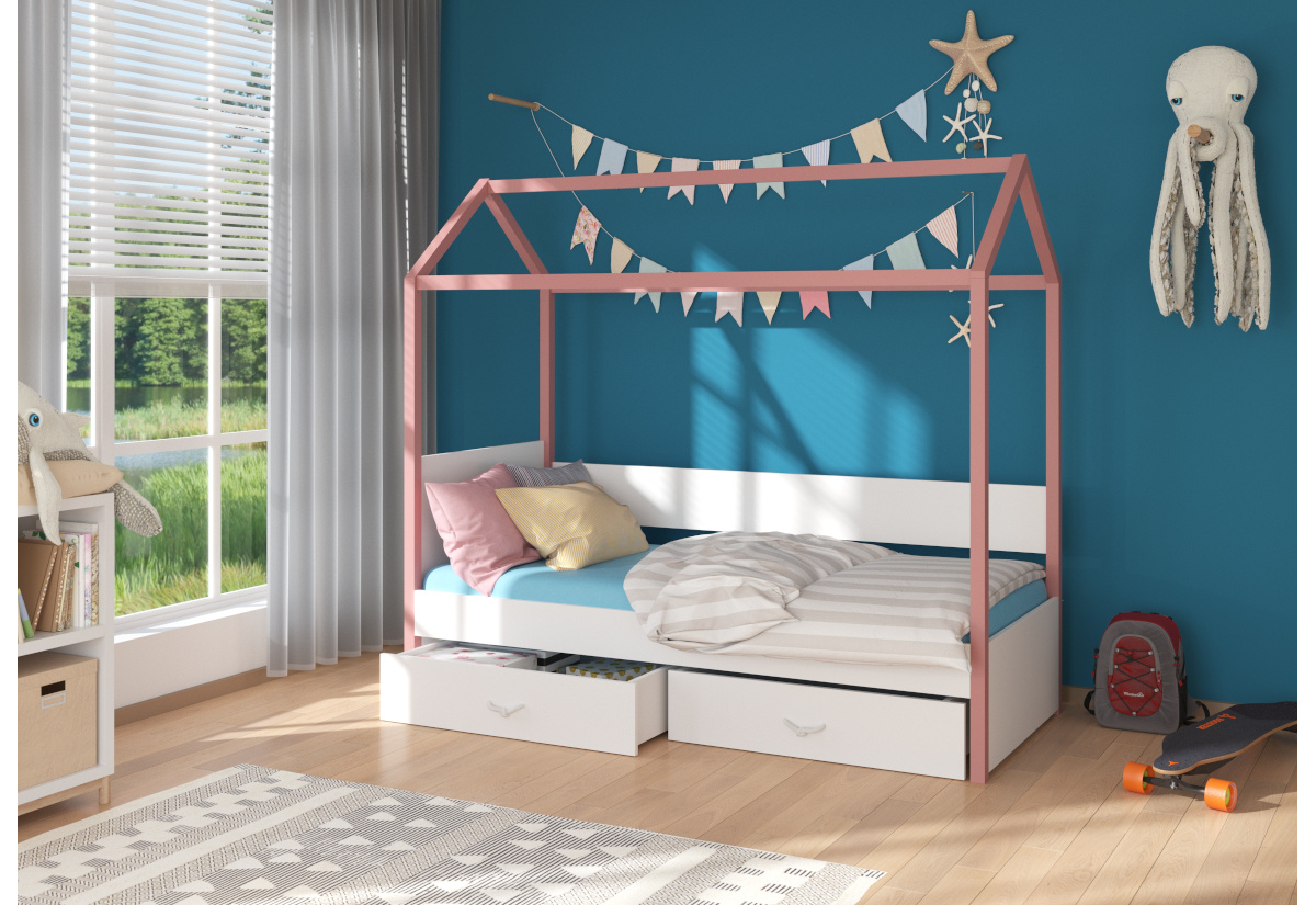 Supermobel Dětská postel OTELLO + matrace, 80x180, růžová/bílá
