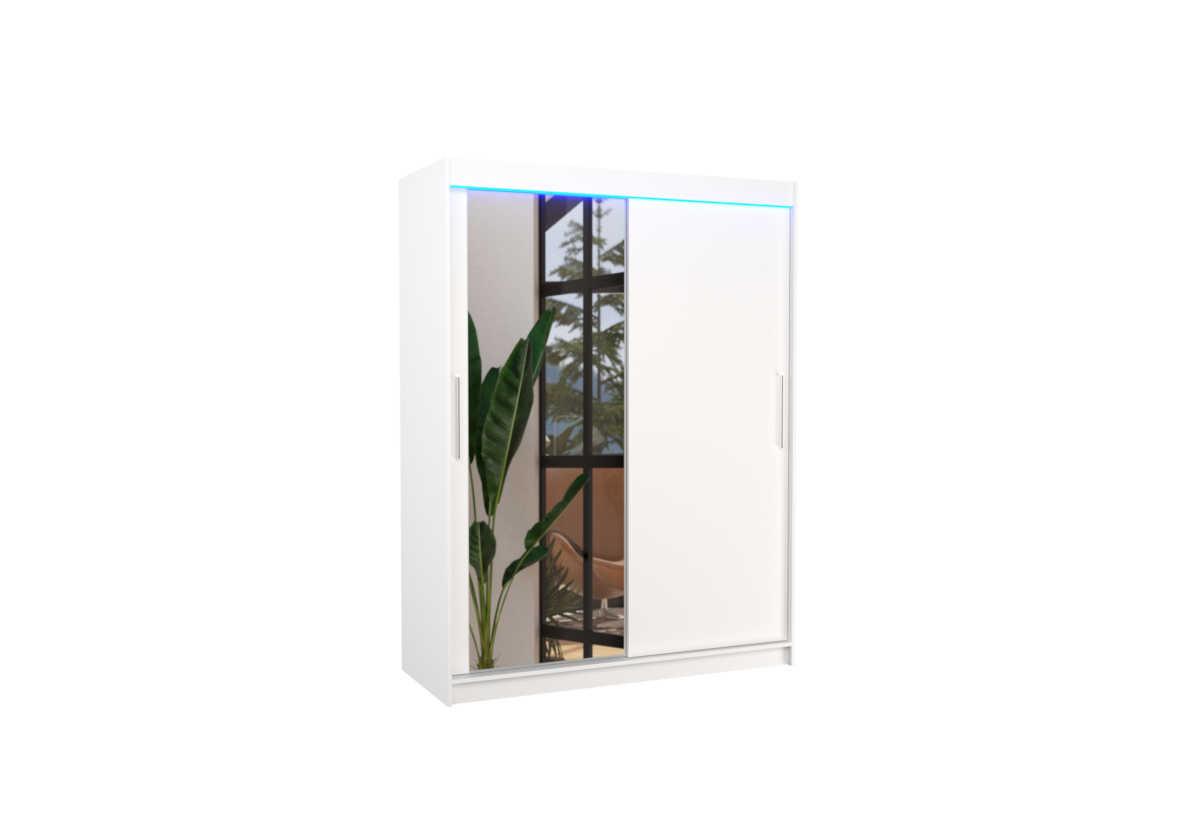 Supermobel Posuvná skříň se zrcadlem BIANCO, 150x200x58, bílá