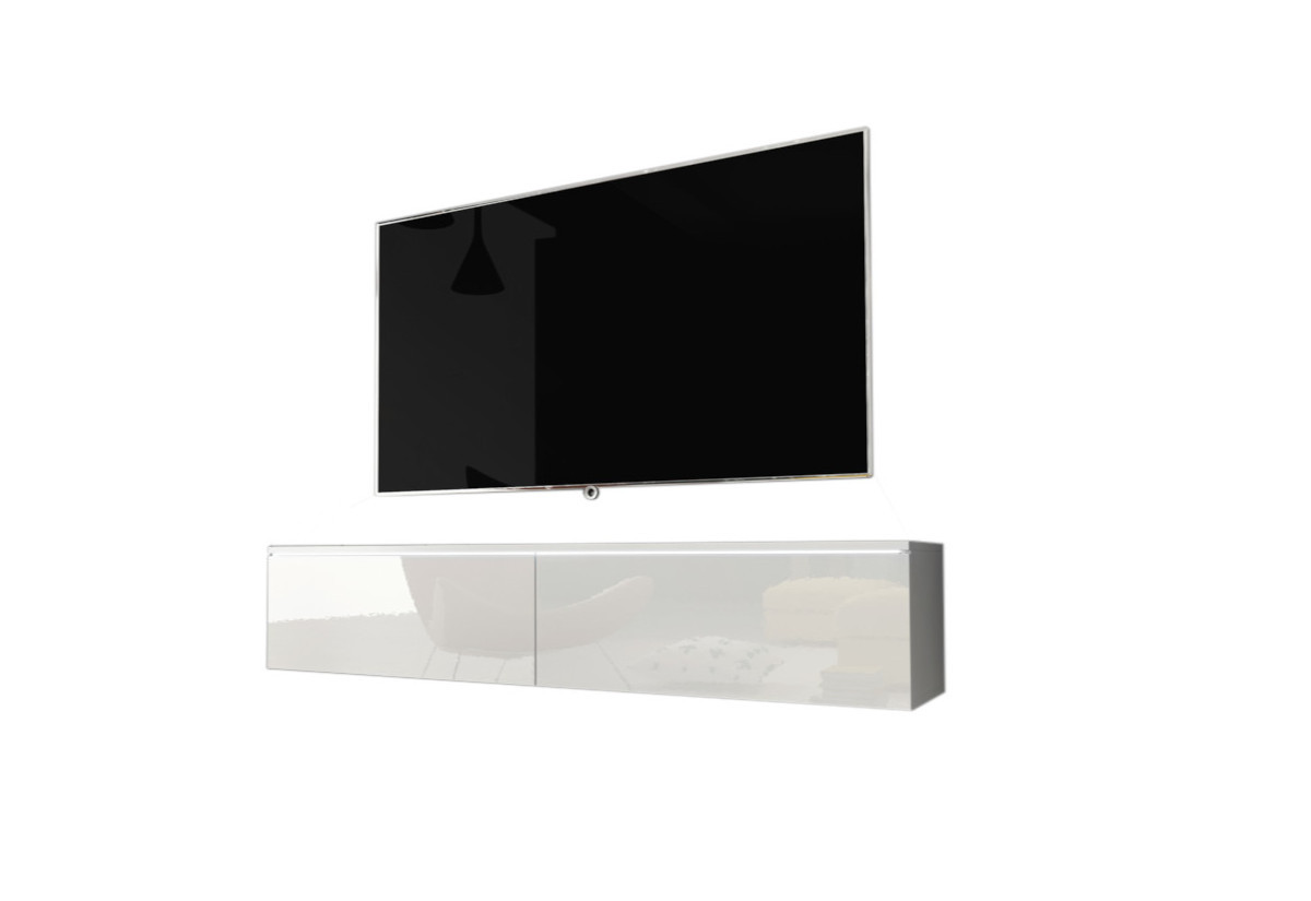 Supermobel TV stolek LOWBOARD D 140, 140x30x32, bílá/bílá lesk + LED