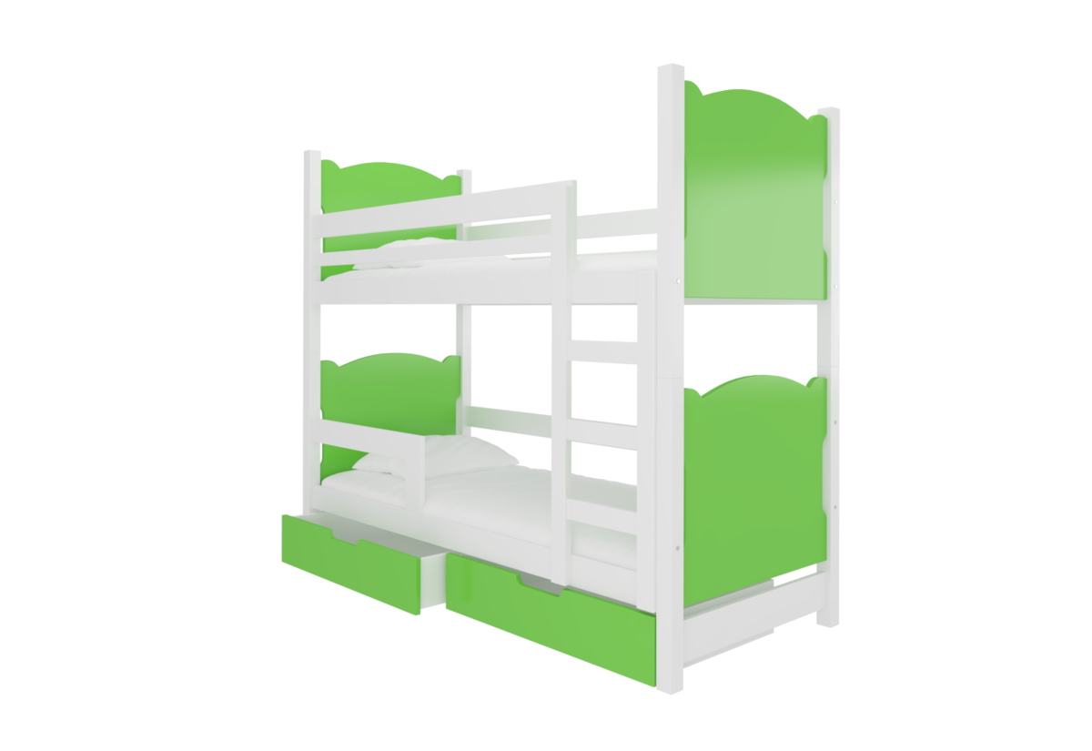 Supermobel Dětská patrová postel MARABA, 180x75, bílá/zelená