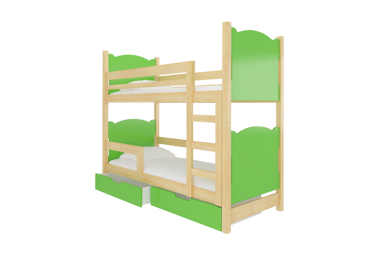 Supermobel Dětská patrová postel MARABA, 180x75, sosna/zelená