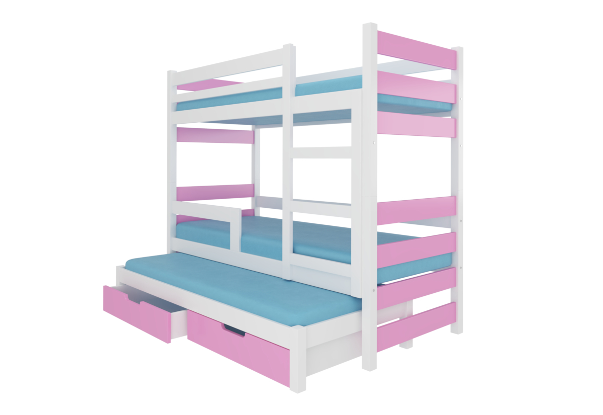 Supermobel Dětská patrová postel KARLO, 180x75, bílá/růžová