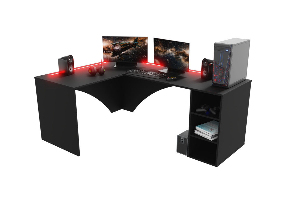 Supermobel Počítačový rohový stůl CARBON + LED, 185x74x135, černá, levá