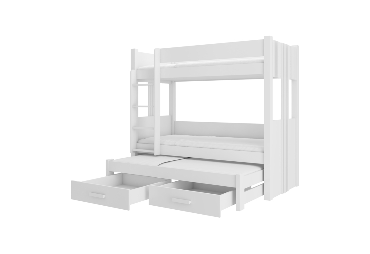 Supermobel Dětská patrová postel ARTEMA + 3x matrace, 90x200, bílá