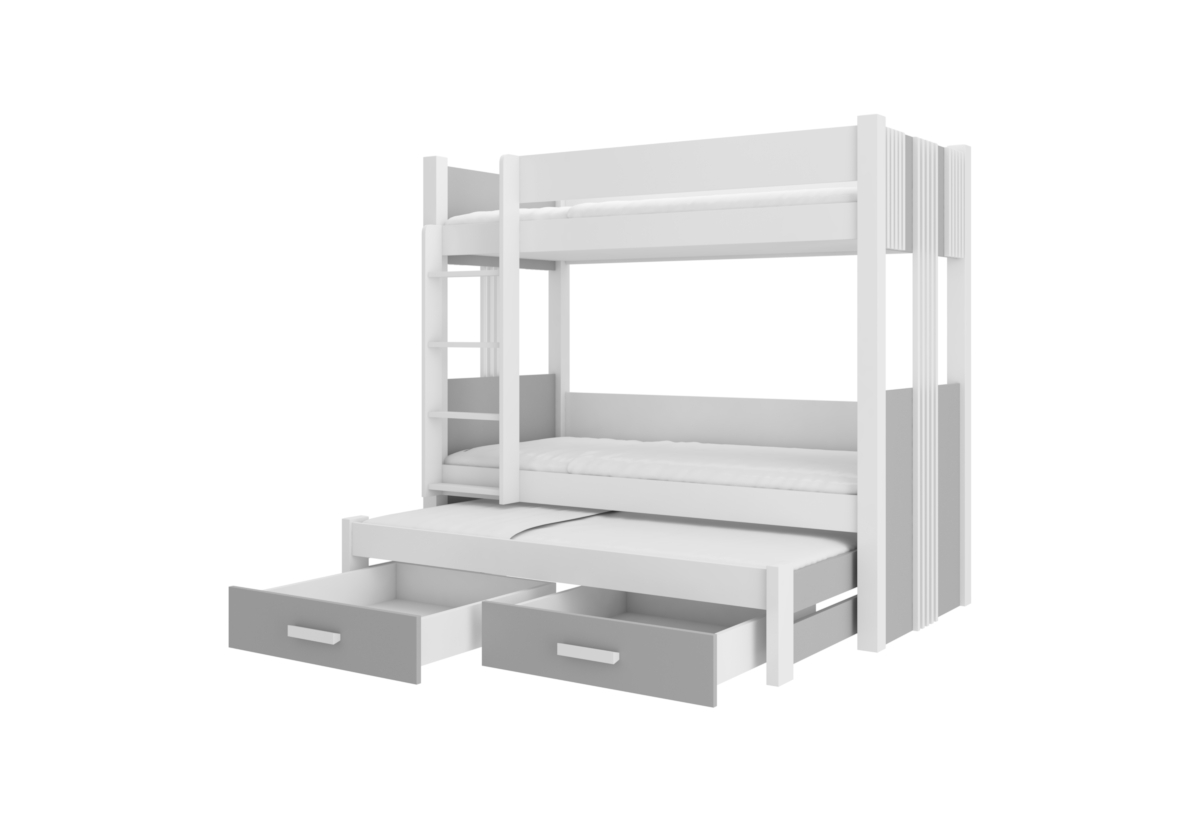 Supermobel Dětská patrová postel ARTEMA + 3x matrace, 90x200, bílá/šedá