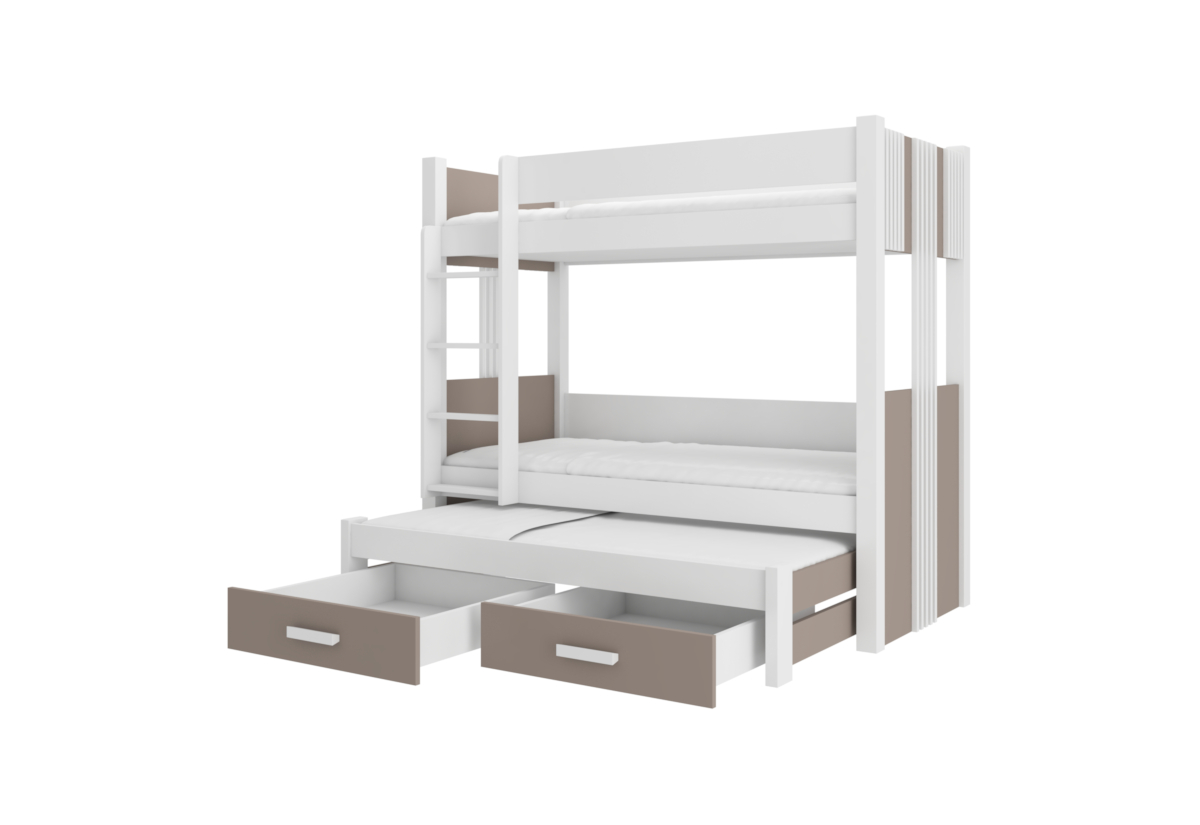 Supermobel Dětská patrová postel ARTEMA + 3x matrace, 90x200, bílá/trufla