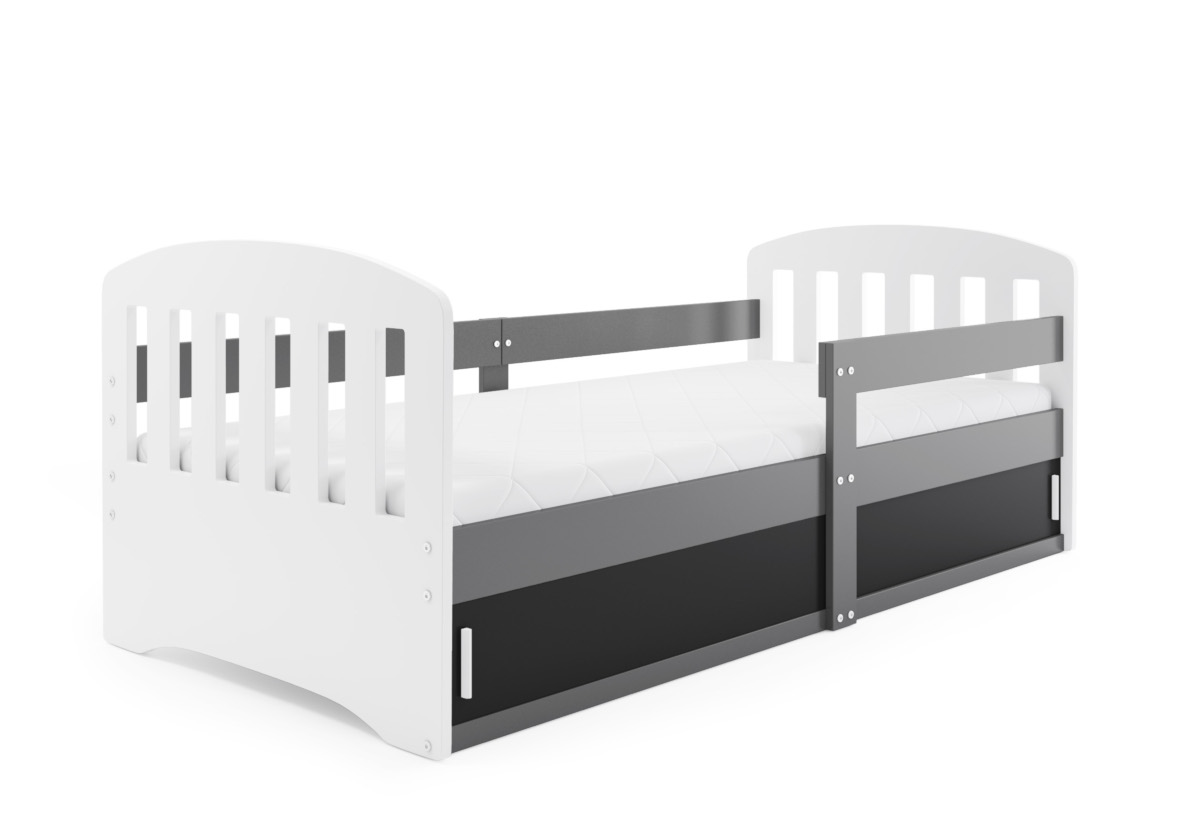 Supermobel Dětská postel CLASSIC + matrace, 80x160, bílá/grafit/černá