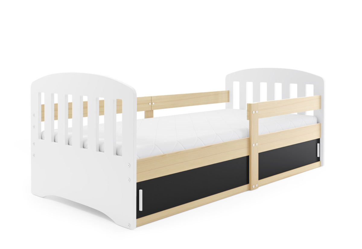 Supermobel Dětská postel CLASSIC + matrace, 80x160, bílá/borovice/černá