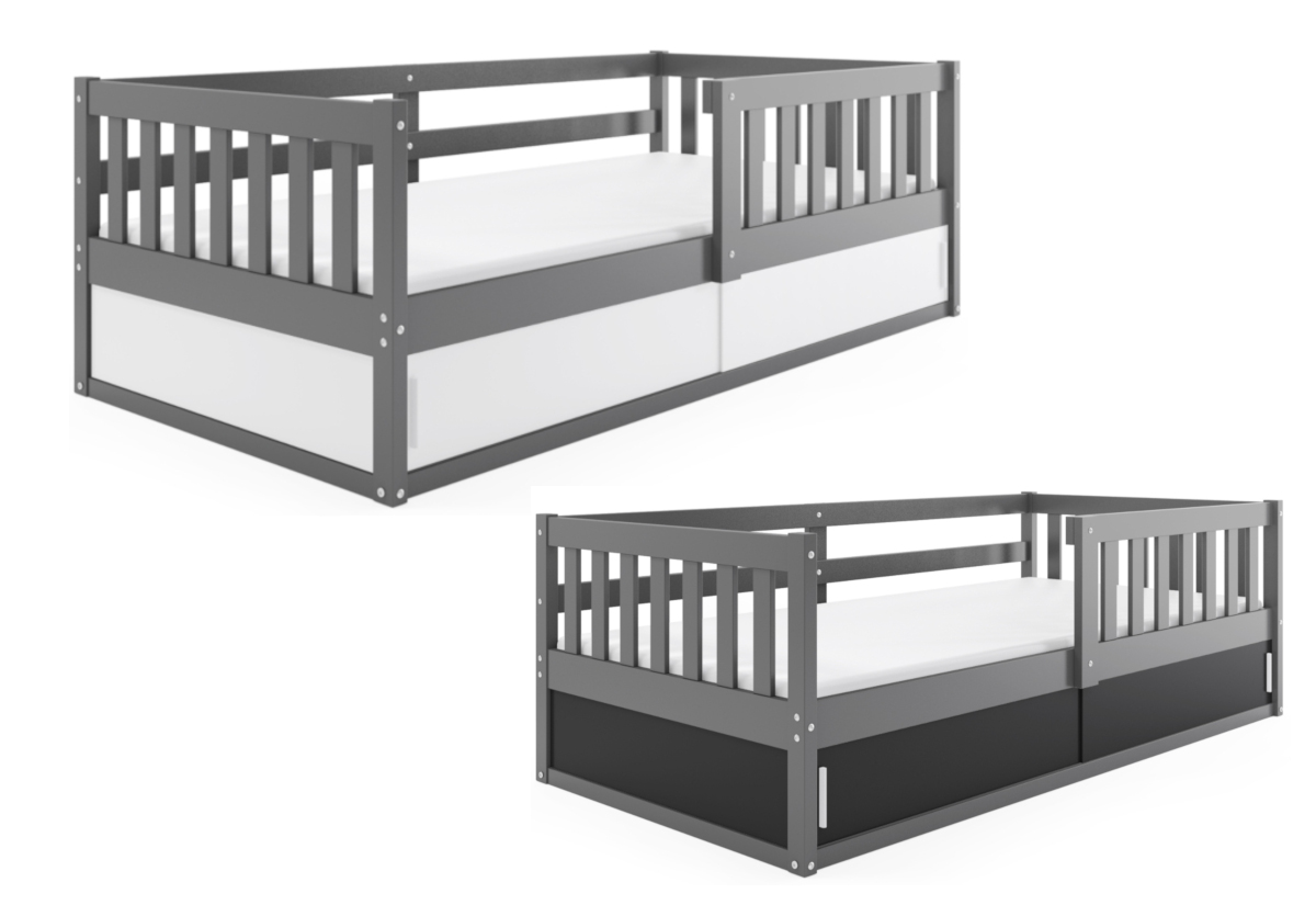 Supermobel Dětská postel SMART + matrace, 80x160, grafit/bílá/černá