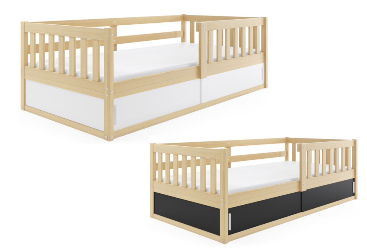 Supermobel Dětská postel SMART + matrace, 80x160, borovice/bílá/černá
