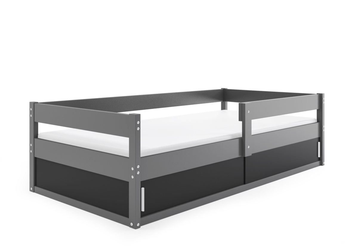 Supermobel Dětská postel HUGO + matrace, 80x160, grafit/černá