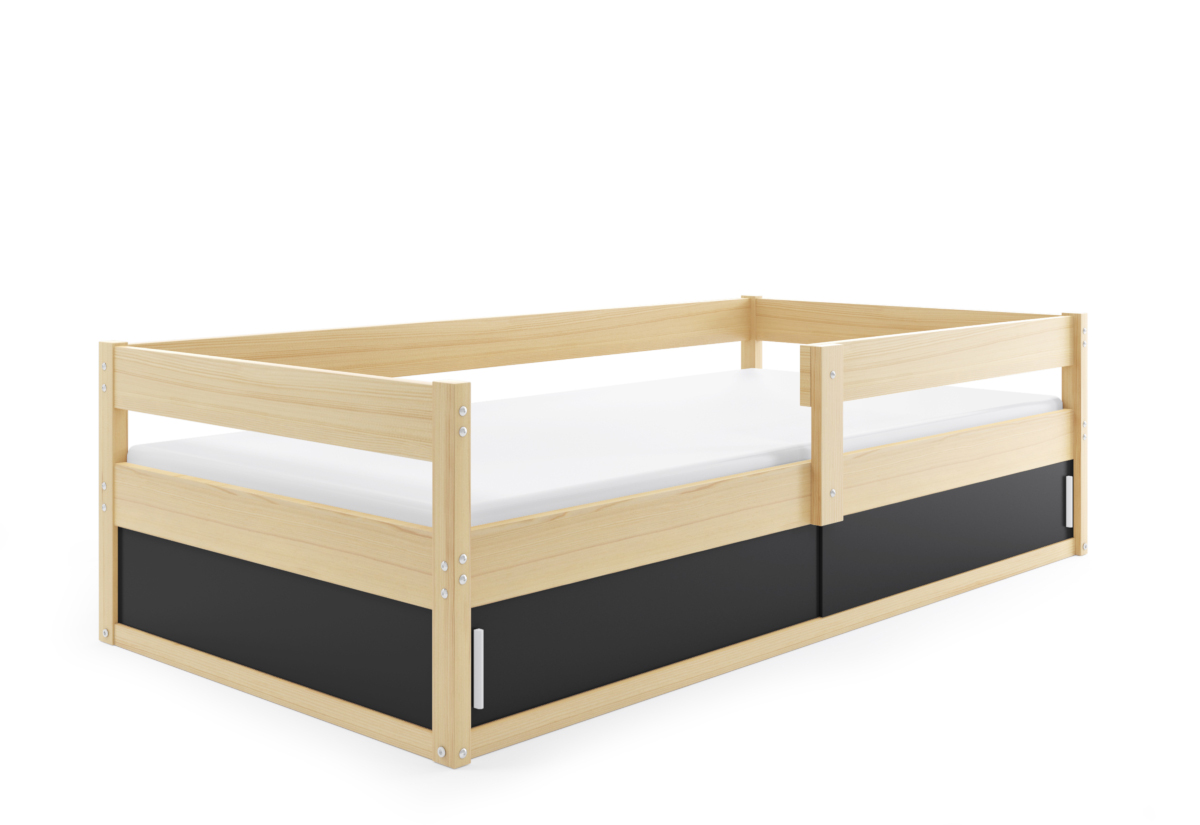 Supermobel Dětská postel HUGO + matrace, 80x160, borovice/černá