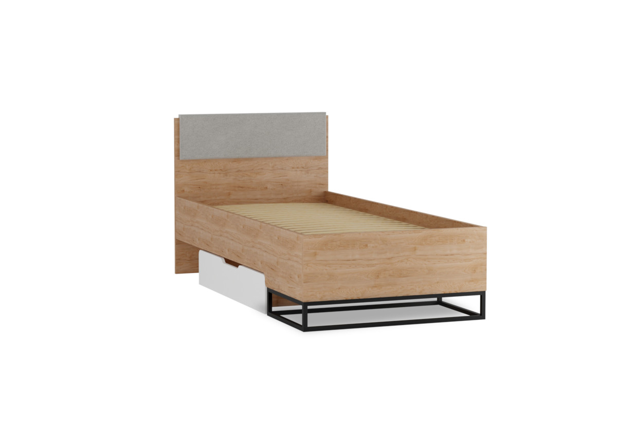 Supermobel Dětská postel LANDRO + matrace, 90x200, hikora/bílý mat
