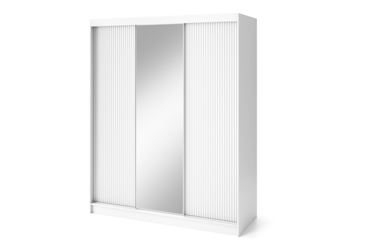 Supermobel Posuvná šatní skříň BIANCCO III se zrcadlem, 180x220x60, bílá/bílá mat