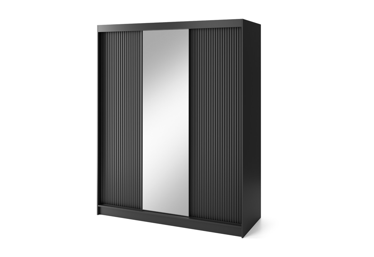 Supermobel Posuvná šatní skříň PRESCCO III se zrcadlem, 180x220x60, černá