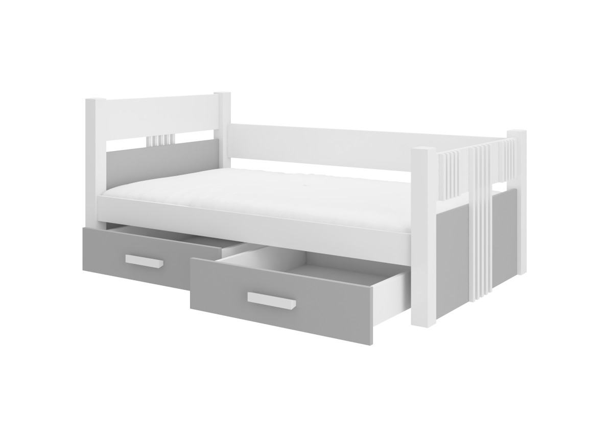 Supermobel Dětská postel BIBI + matrace, 80x180, bílá/šedá