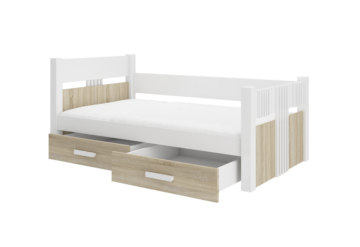 Supermobel Dětská postel BIBI + matrace, 80x180, bílá/dub sonoma