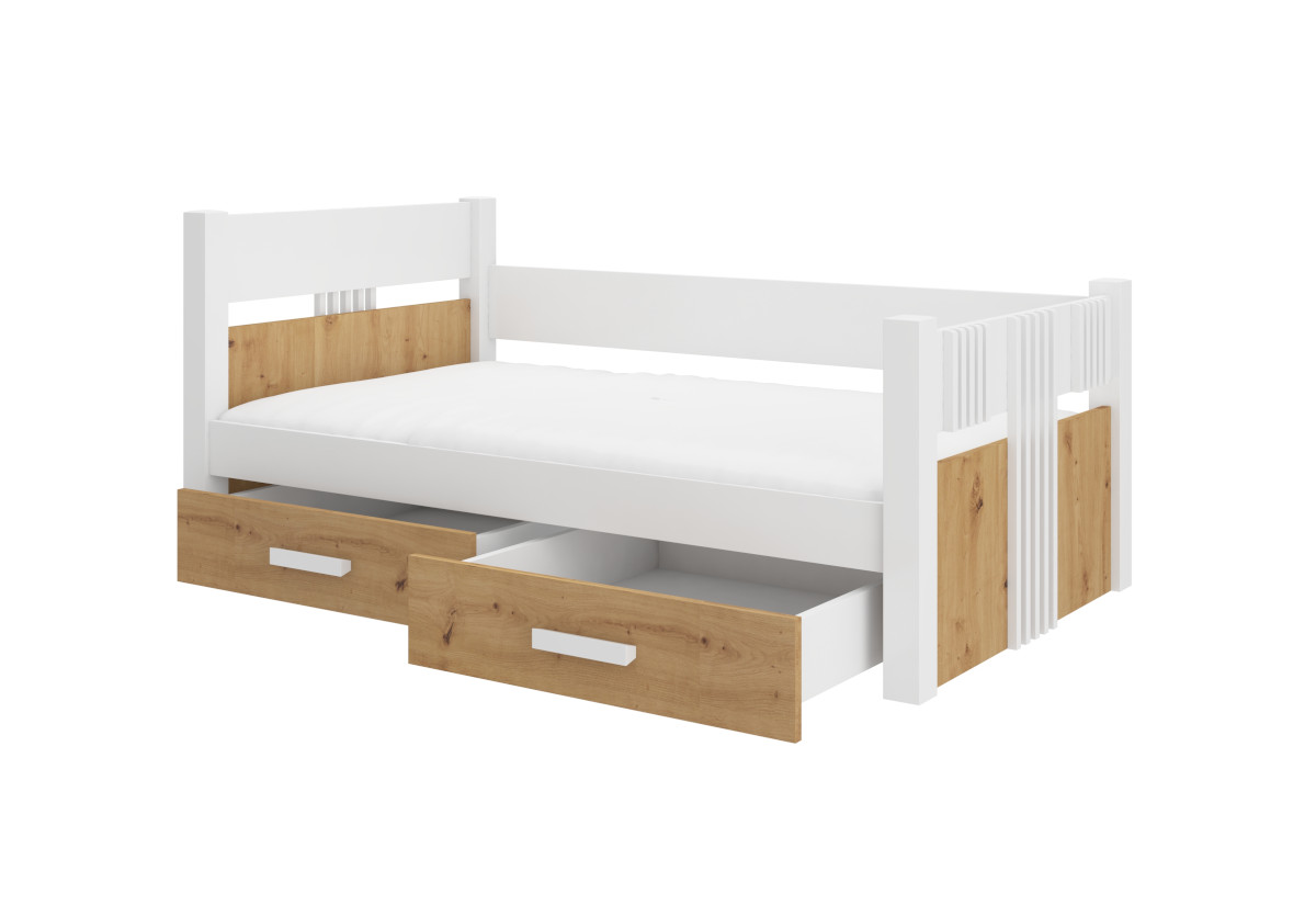 Supermobel Dětská postel BIBI + matrace, 80x180, bílá/dub zlatý
