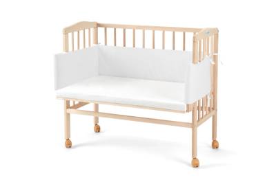 Přístavná postýlka 2 v 1 s matrací a mantinelem MANULA, 45/58x85/79x94, hnědá/bílá