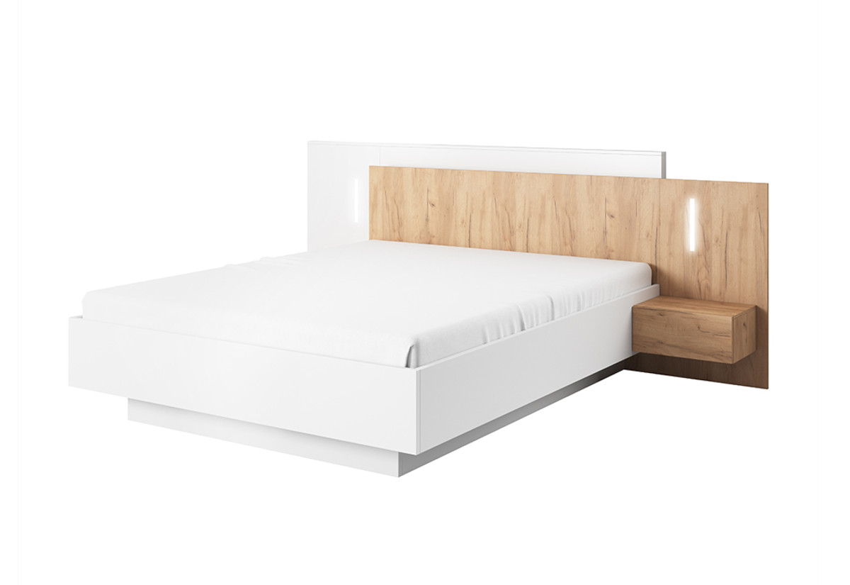 Supermobel Manželská postel s kovovým rámem, 261,2x101,6x218,2, bílá/dub craft zlatý