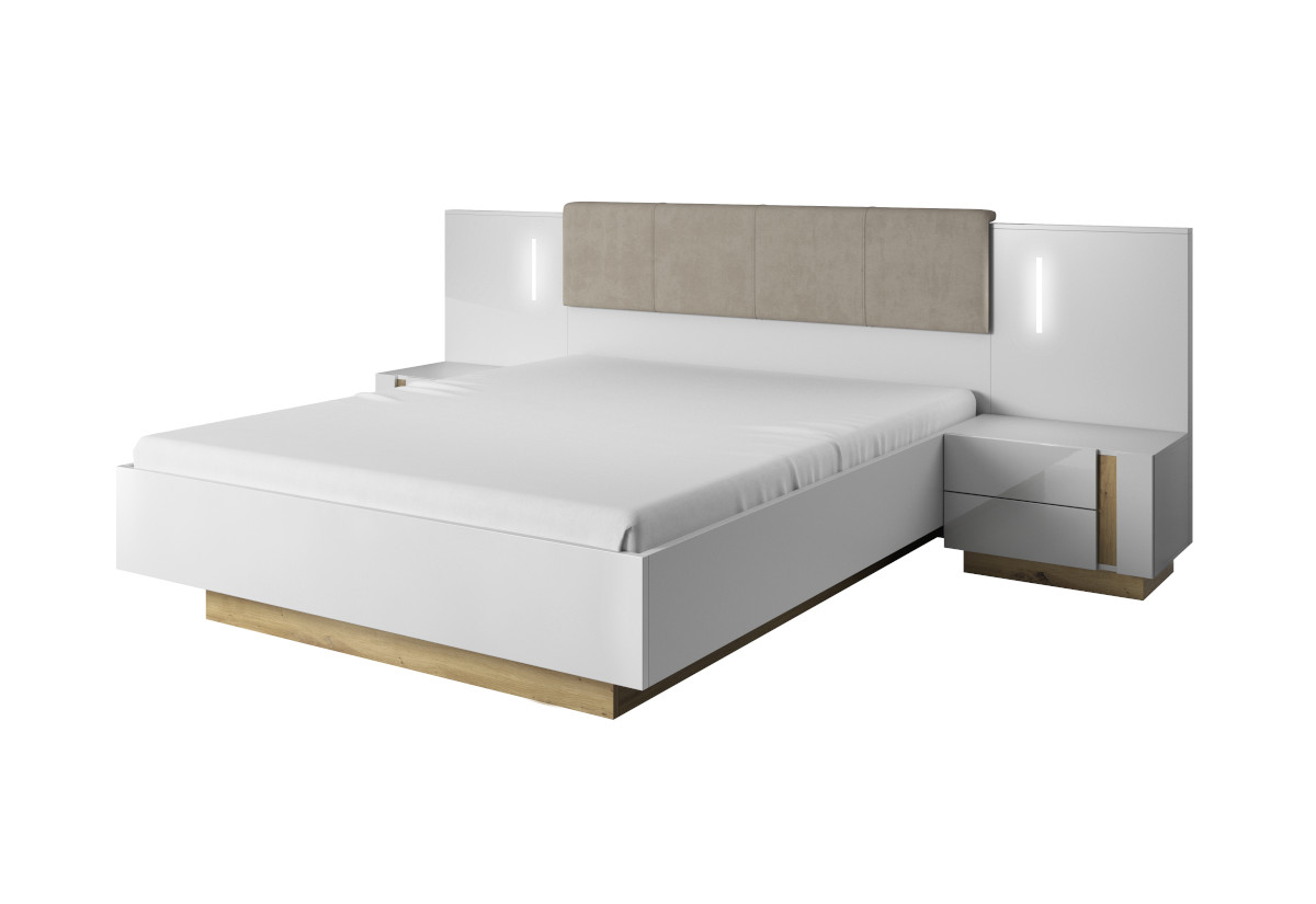 Supermobel Manželská postel ARCO s nočními stolky, 160x200, bílá lesk/dub grandson